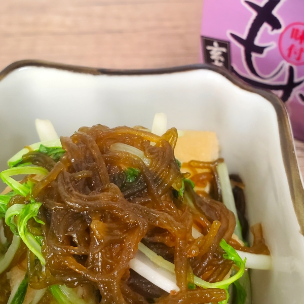 油揚げと水菜のもずく酢おひたし