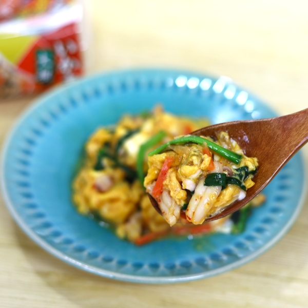 いかキムチのニラ玉炒め